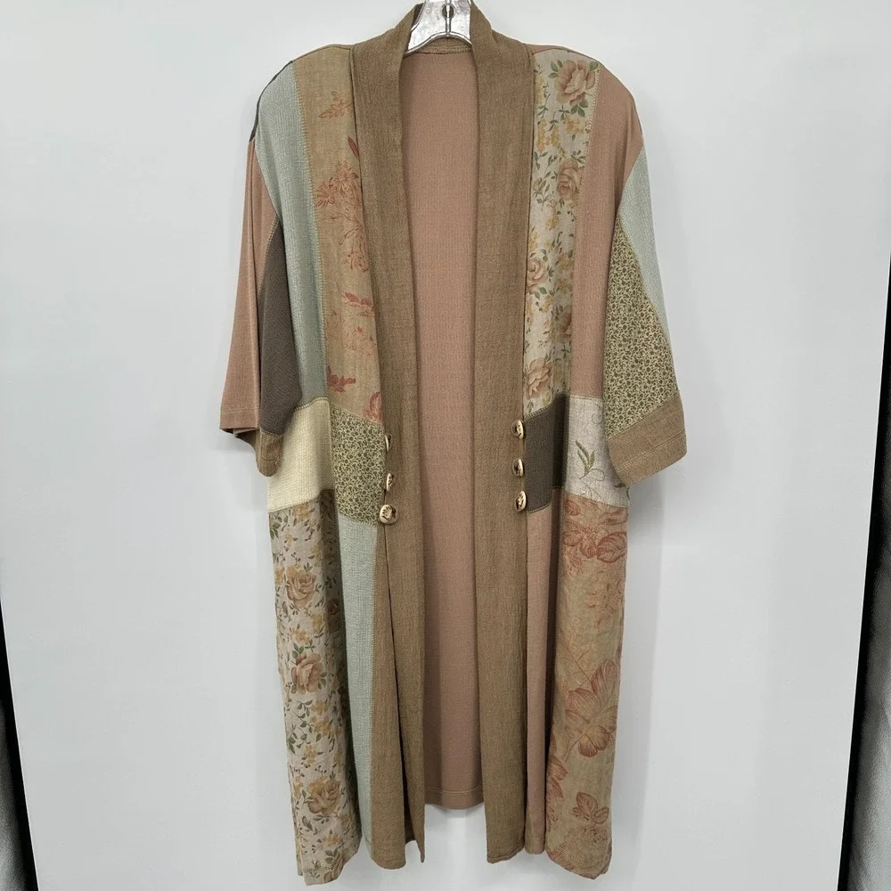Vintage Spencer Alexis Jacket Pant‎ Set 2X Linen Blend Lagenlook Patchwork USA - Picture 4 of 16